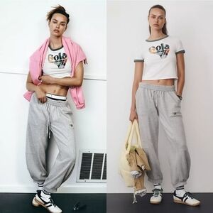 Anthropologie x Gola Graphic Ringer Baby Tee in Ivory and Green NWT